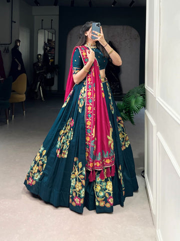 Ready to wear Blue lehenga for women Printed And Foil Work lehenga choli ready to wear lehenga