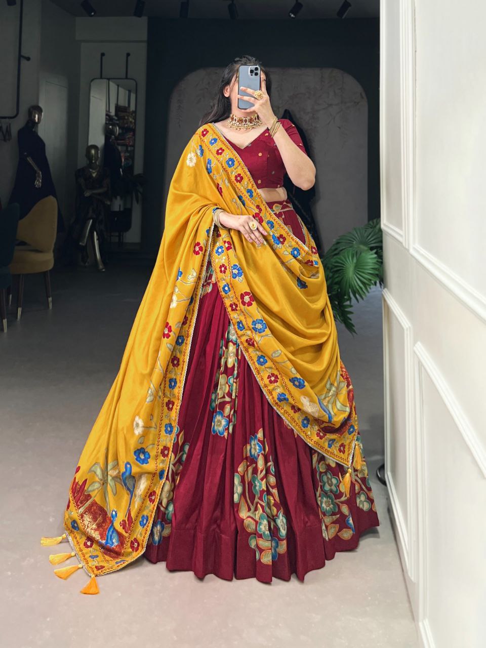 Red lehenga for women Printed And Foil Work lehenga choli ready to wear lehenga