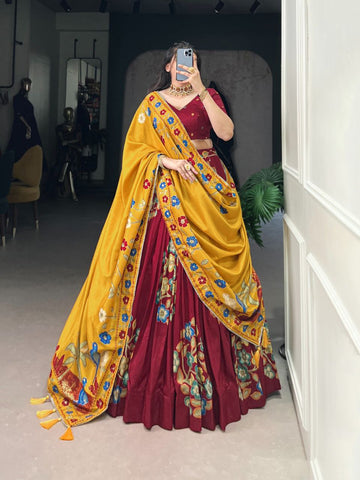 Red lehenga for women Printed And Foil Work lehenga choli ready to wear lehenga