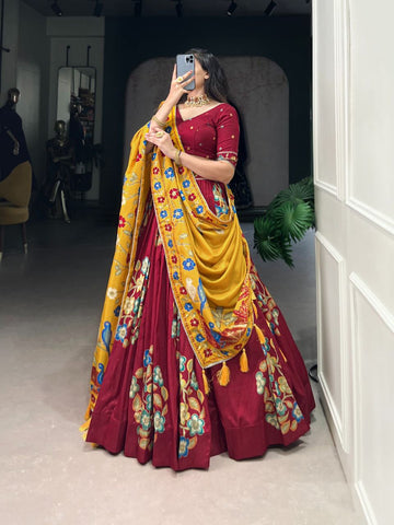 Red lehenga for women Printed And Foil Work lehenga choli ready to wear lehenga