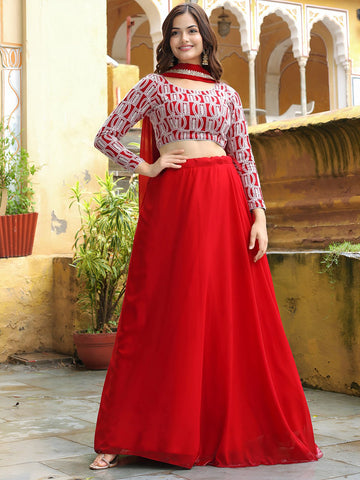 Elegant Red Festive Lehenga Set