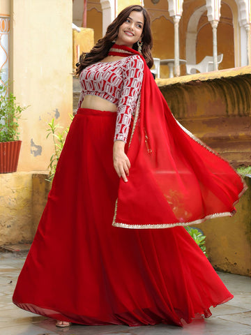 Elegant Red Festive Lehenga Set