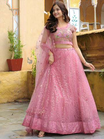 Pink Embroidered Elegance Lehenga Set