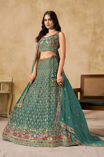 Teal Blue Wedding Lehenga Set