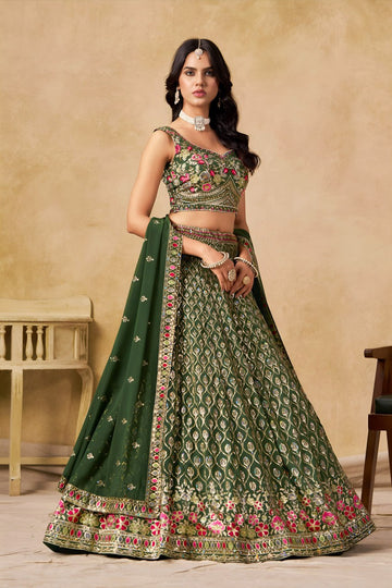 Green Embroidered Designer Lehenga Choli