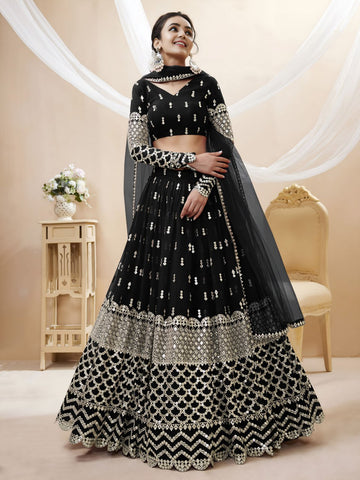 Midnight Black Sequins-Work Lehenga
