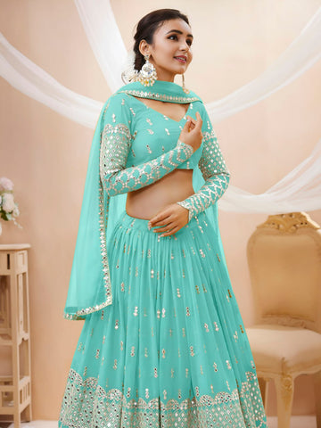 Aqua Blue Sequin-Work Lehenga