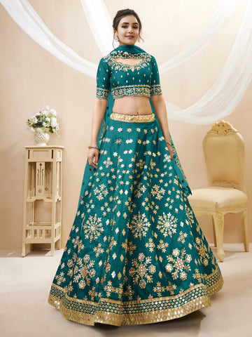 Emerald Green Zari Embroidered Lehenga