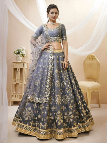 ROYAL GREY FOIL EMBROIDERED LEHENGA SET