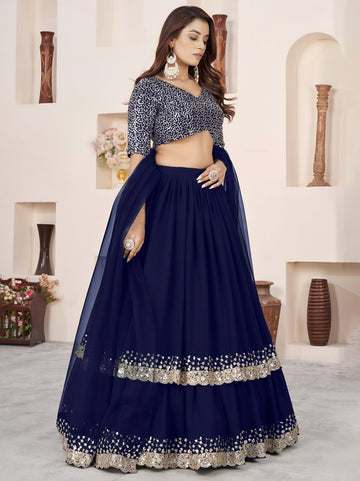 Blue Sequin Designer Lehenga Set – Royal Party Glam