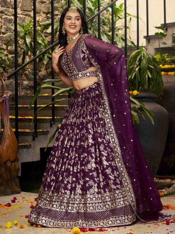 Luxurious Wine Lehenga Choli Set