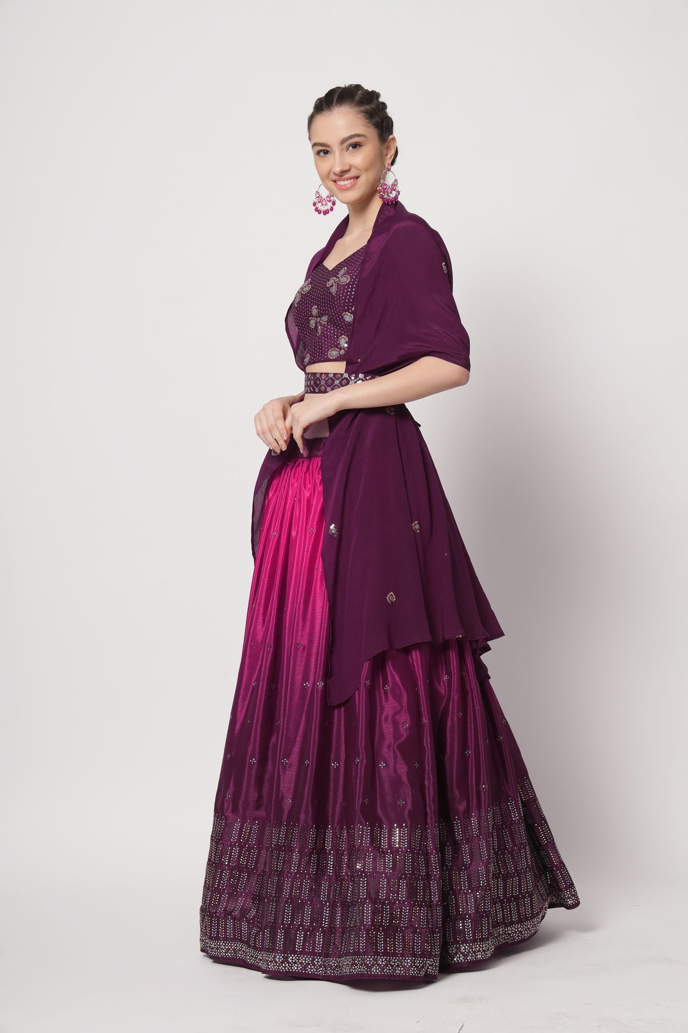 PinkEmbellished Mukaish Work  lehenga choli with Chinon  Silk dupatta