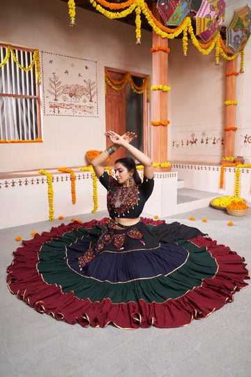 Multicolor   Thread,  Embroidered with  all over mirror  Work  lehenga choli with Viscose Rayon dupatta