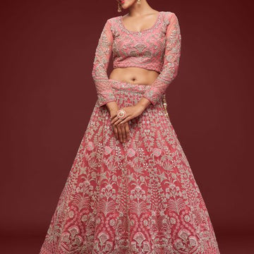 Pink Sequins and Thread Embroidery Work  lehenga choli with dupatta