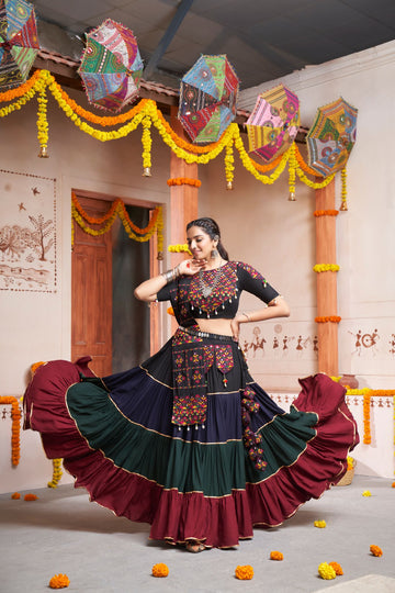 Multicolor   Thread,  Embroidered with  all over mirror  Work  lehenga choli with Viscose Rayon dupatta