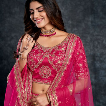 Pink Diamond,Zari, Thread & Sequins Embroidery Work  lehenga choli with  Butterfly Net  dupatta