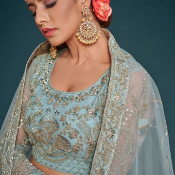 Sky Blue  Sequins and Thread Embroidery Work  lehenga choli with dupatta