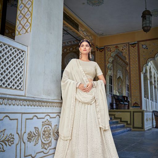 Off WHite Thread Siquence  Work   lehenga choli with Georgette  dupatta
