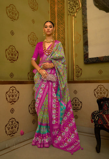 Pink & Pista Patola Silk saree for women