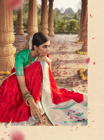 Red   Paithani saree for women