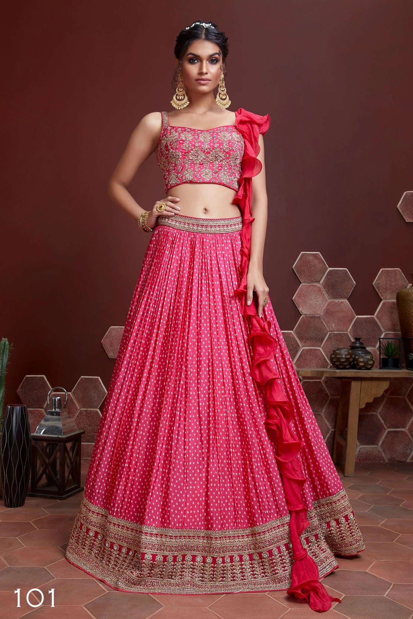 Pink  Zari and Sequence Embroidery Work  lehenga choli with Chinon Silk dupatta