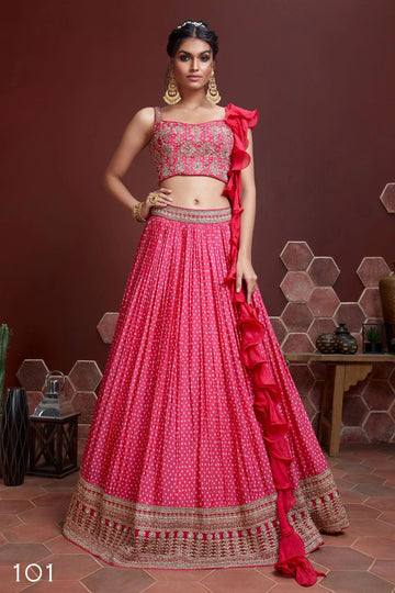 Pink  Zari and Sequence Embroidery Work  lehenga choli with Chinon Silk dupatta