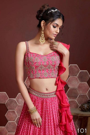 Pink  Zari and Sequence Embroidery Work  lehenga choli with Chinon Silk dupatta