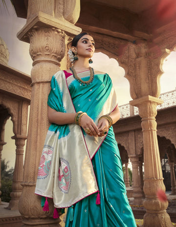 Teal Blue   Paithani saree for women