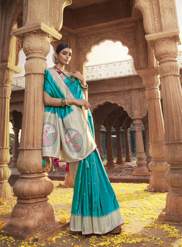Teal Blue   Paithani saree for women