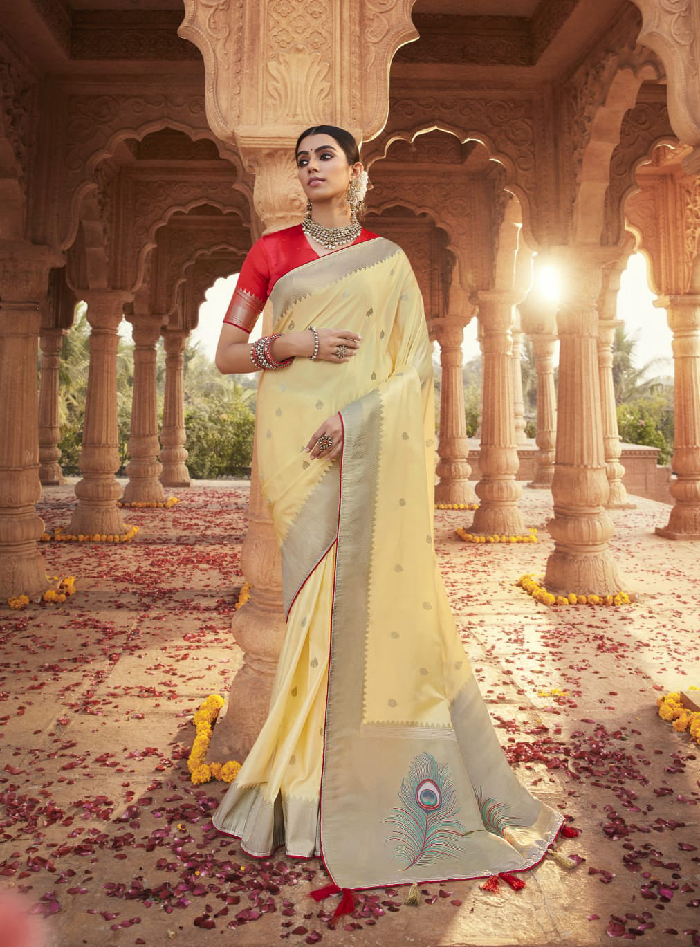 Yellow  Paithani saree for women