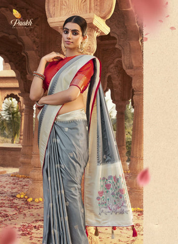 Gray   Paithani saree for women