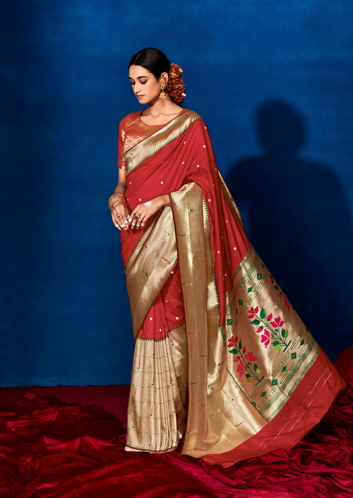 Red Paithani Silk  saree for women