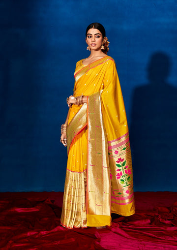 Yellow  Paithani Silk  saree for women