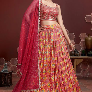 Pink   Digital Print  and Sequence Embroidery Work  lehenga choli with Georgette dupatta