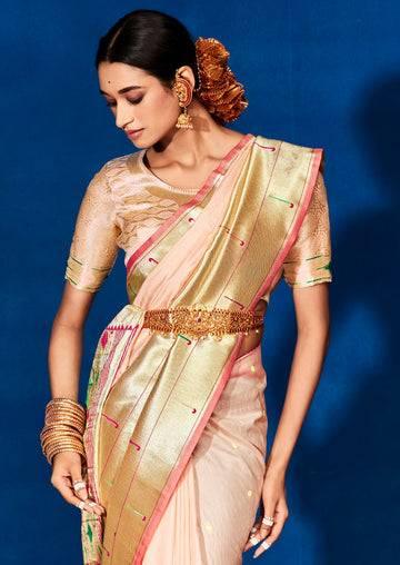 Peach  Paithani Silk  saree for women