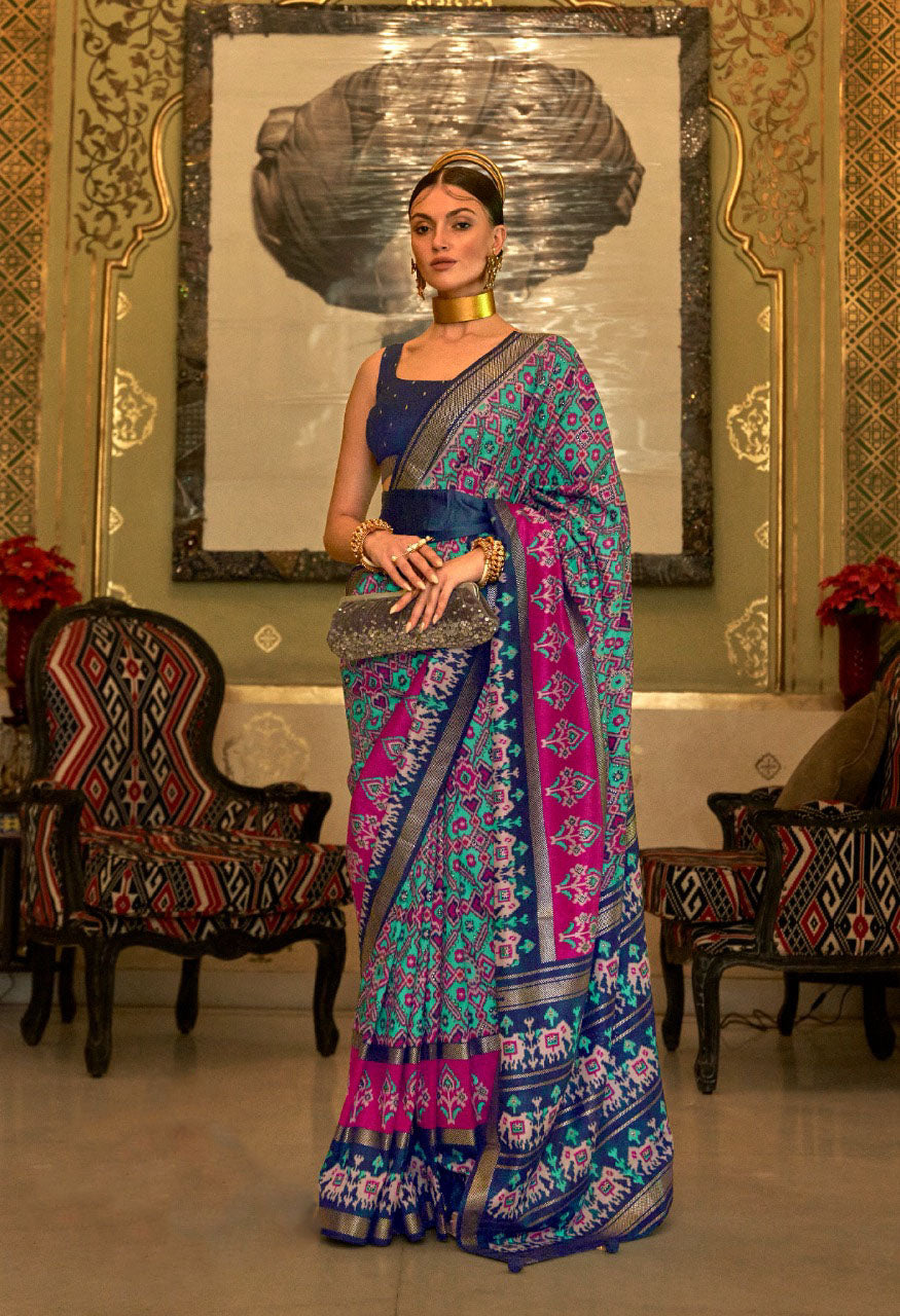 Blue Patola Silk saree for women