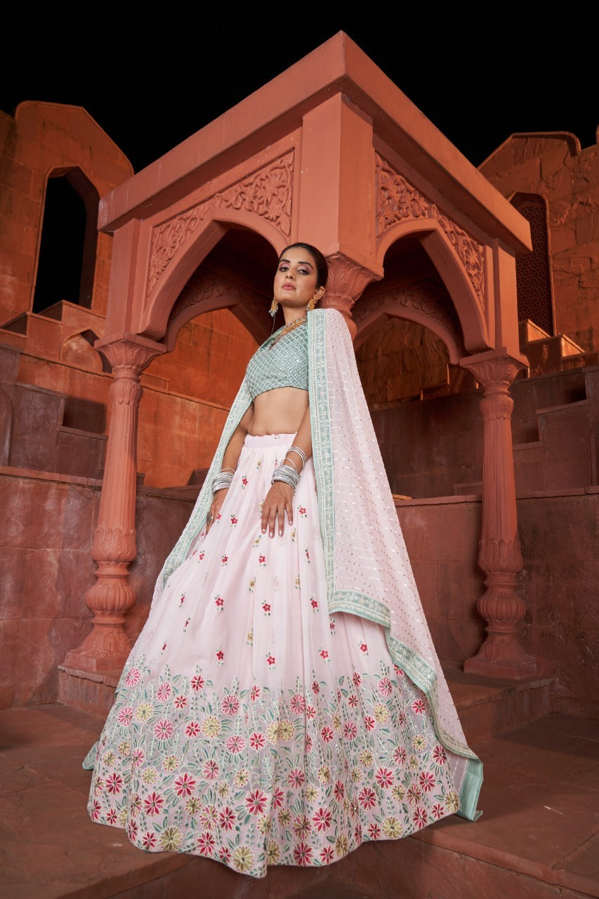 Pastel Pink  Zari and Sequence Embroidery Work  lehenga choli with Georgette dupatta