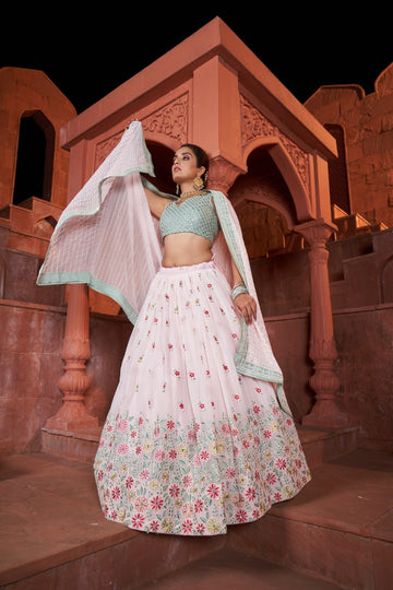Pastel Pink  Zari and Sequence Embroidery Work  lehenga choli with Georgette dupatta