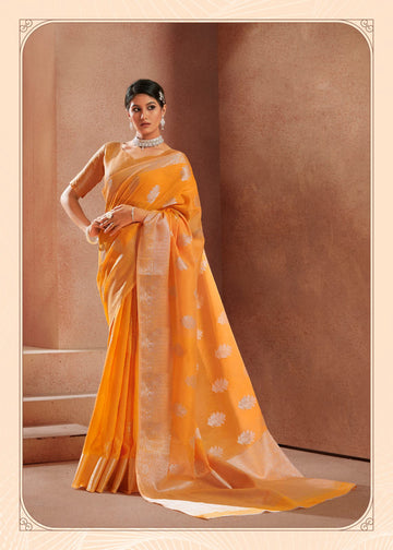 Musterd Yellow Banarasi  Silk  saree for women