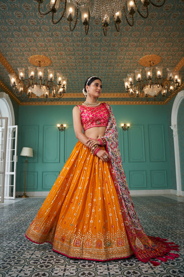 Yellow Sequence and thread  Embroidery Work  lehenga choli   with chinon dupatta