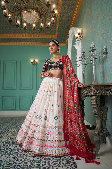 White and Black  Sequence and thread   Embroidery Work lehenga choli with Chinon dupatta