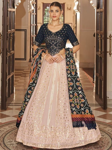 Black and Beige  Zari and Sequence Embroidery Work  lehenga choli with Cotton dupatta