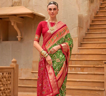 Pink and green  Patola Silk  saree for women