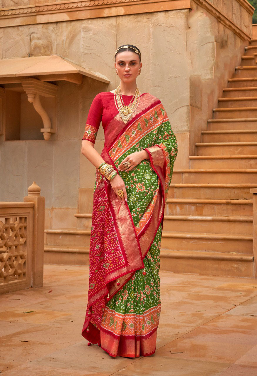 Pink and green  Patola Silk  saree for women