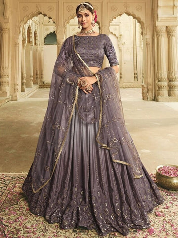 Pink Thread, Zari and Sequence Embroidery Work lehenga choli with Net dupatta