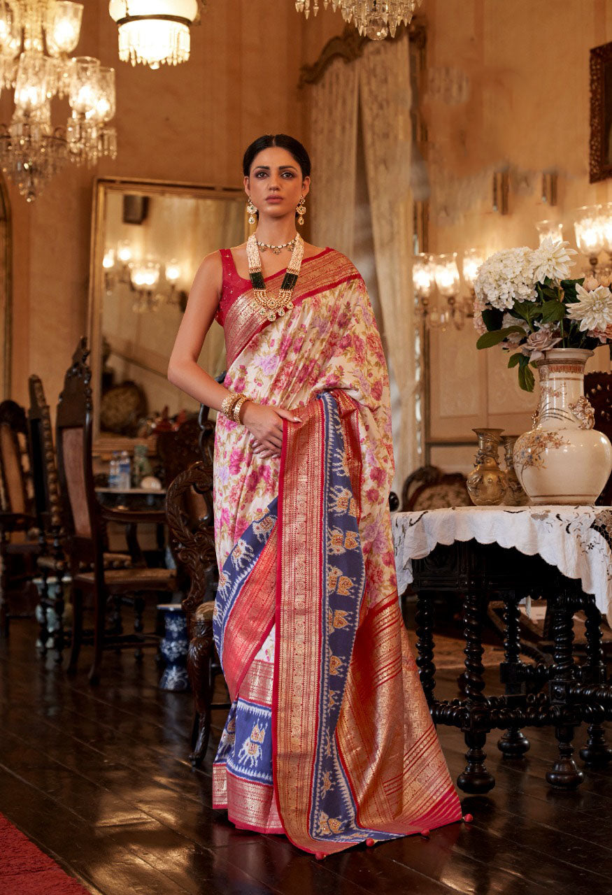 Off White   Patola  Silk  saree for women