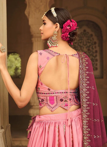 Pink to magenta Zari and Sequence ,Thread Embroidery Work  lehenga choli with  Fancy Net dupatta