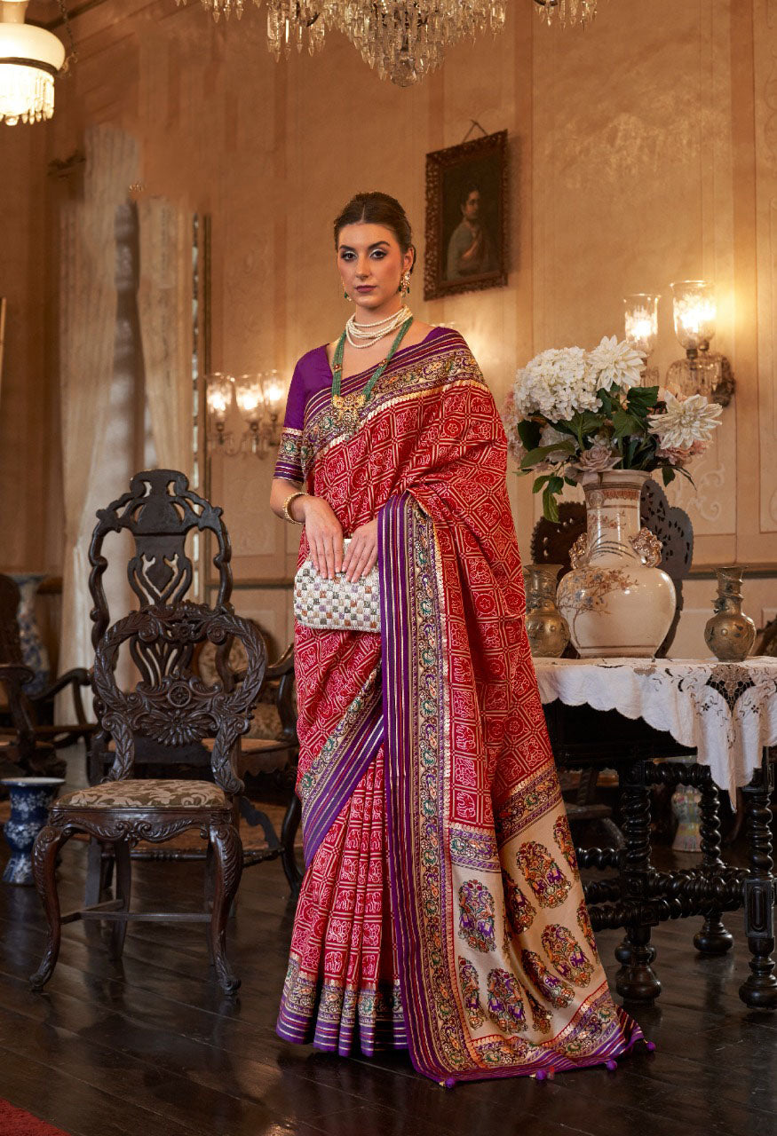 Red and Purple   Patola  Silk  saree for women