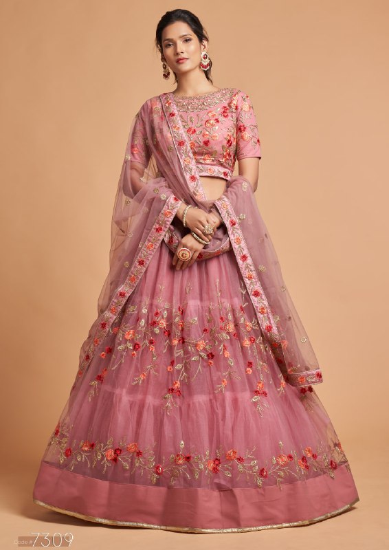 Pink  Zari and Sequence , Thread  Embroidery Work  lehenga choli with Net dupatta