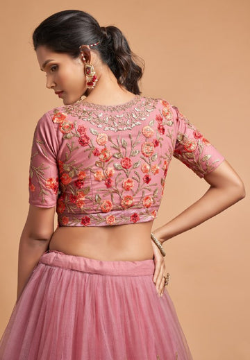 Pink  Zari and Sequence , Thread  Embroidery Work  lehenga choli with Net dupatta